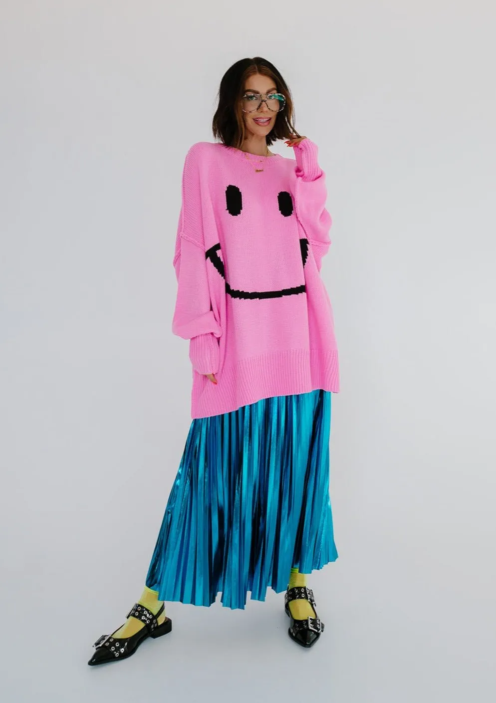Serotonin Smile Oversized Knit in Bubblegum Pink sold by Dressed In Lala product image thumbnail 2