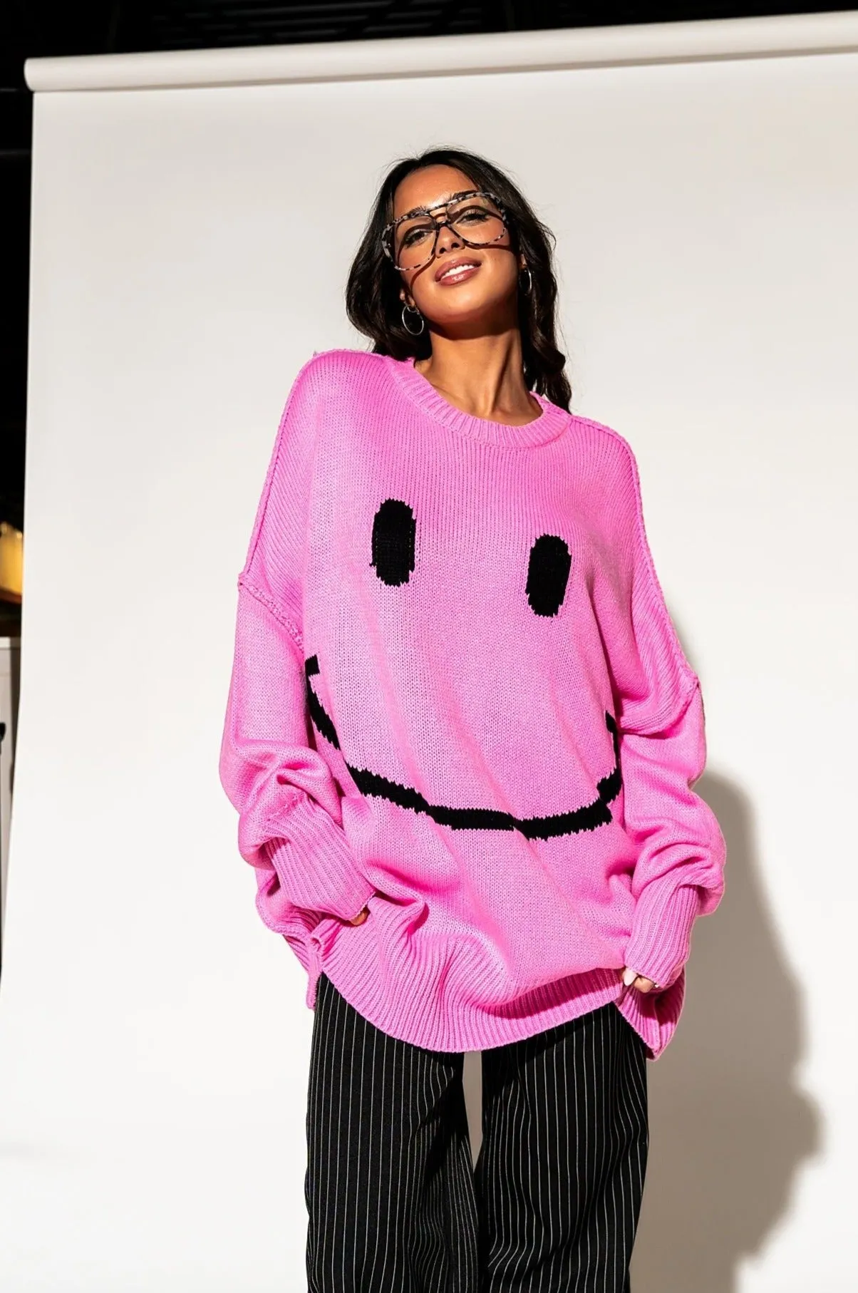 Serotonin Smile Oversized Knit in Bubblegum Pink sold by Dressed In Lala product image thumbnail 5