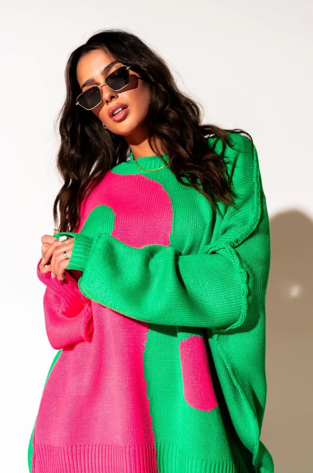 Yin Yang Gang Oversized Knit in Electric Watermelon sold by Dressed In Lala product image thumbnail 4