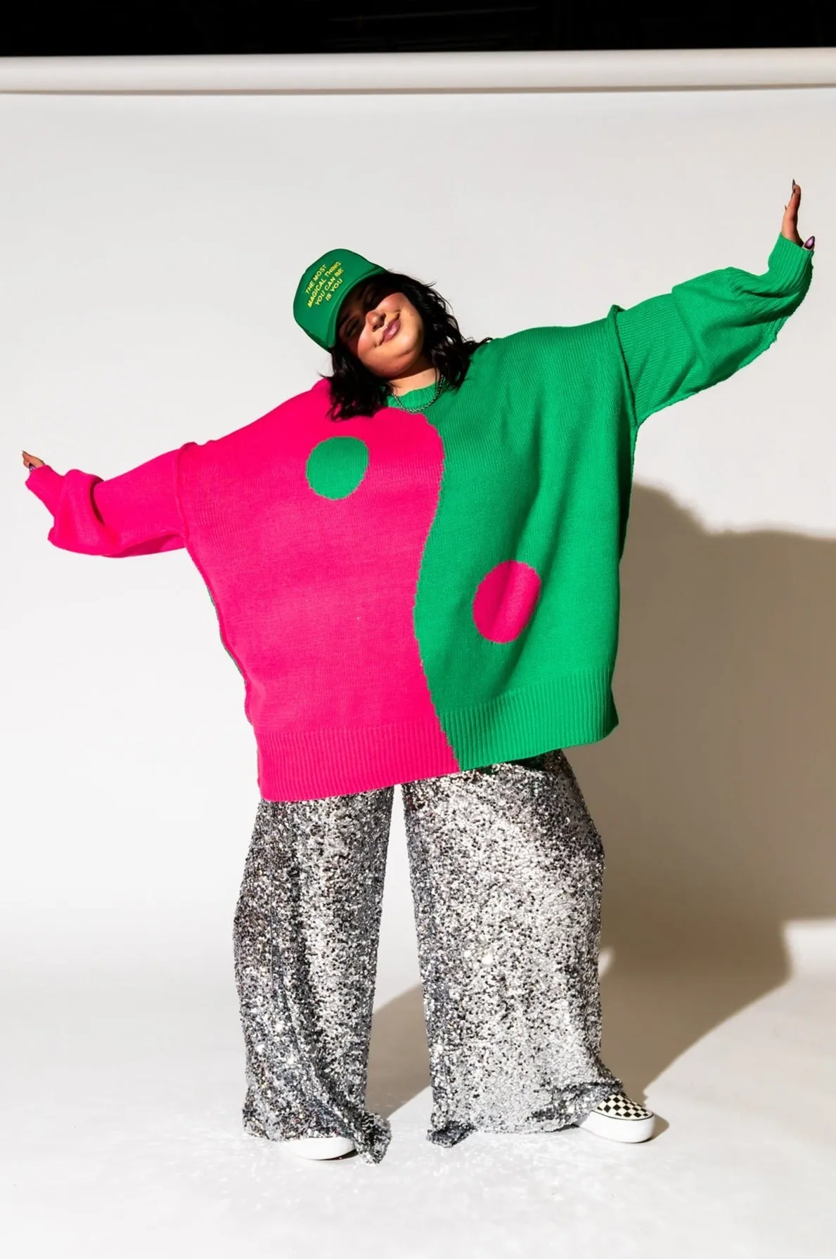 Yin Yang Gang Oversized Knit in Electric Watermelon sold by Dressed In Lala product image thumbnail 2