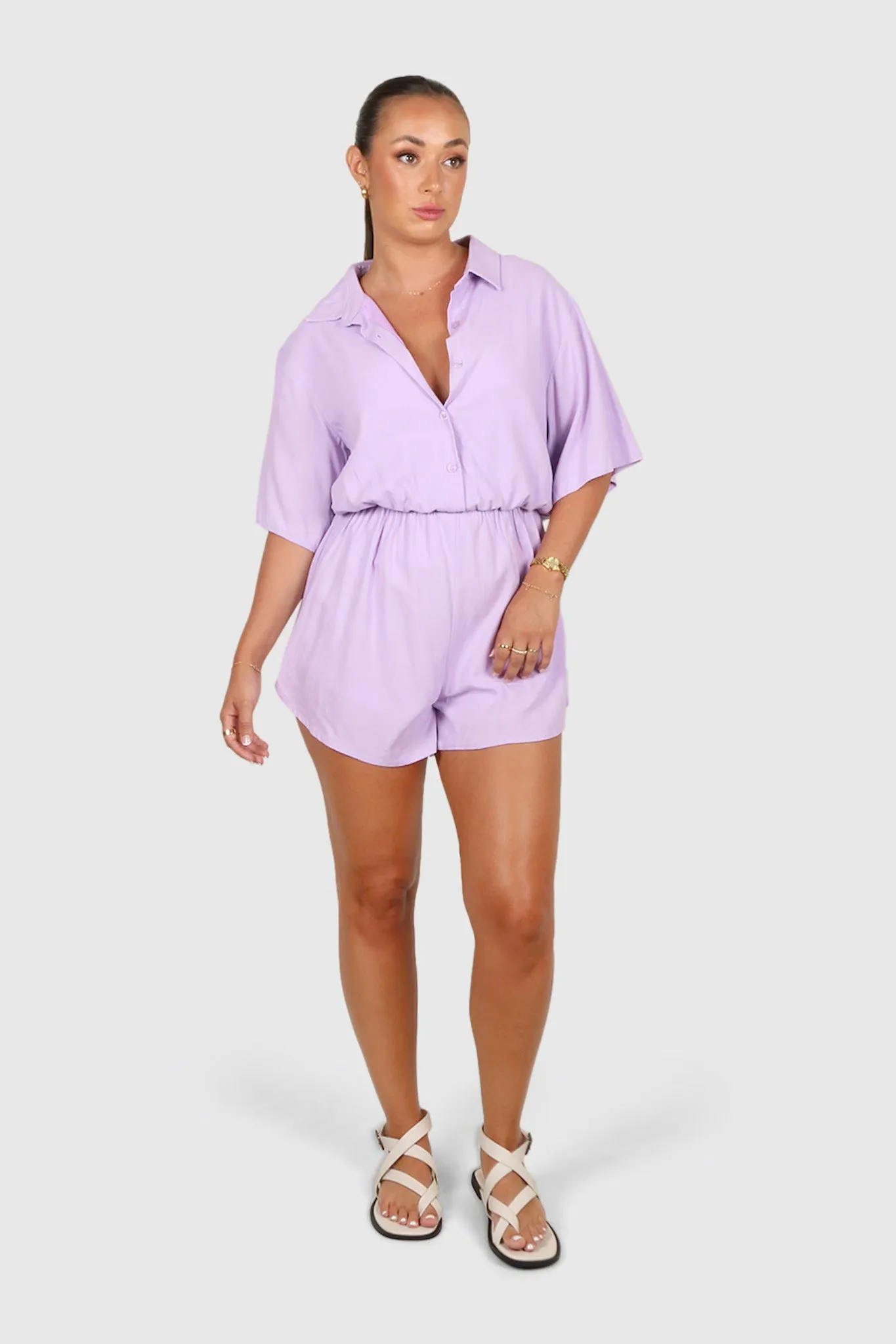 ZEPHYR LINEN PLAYSUIT LILAC sold by FAYT The Label product image thumbnail 2