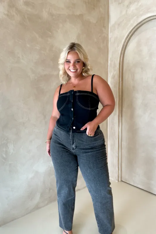 SIREN DENIM TOP CONTRAST STITCH BLACK sold by FAYT The Label