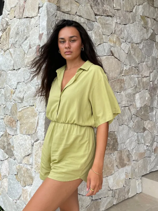 ZEPHYR LINEN PLAYSUIT PISTACHIO sold by FAYT The Label