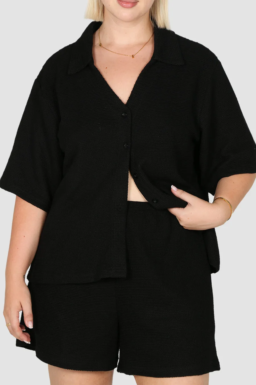 LUMI WAFFLE SHIRT BLACK sold by FAYT The Label