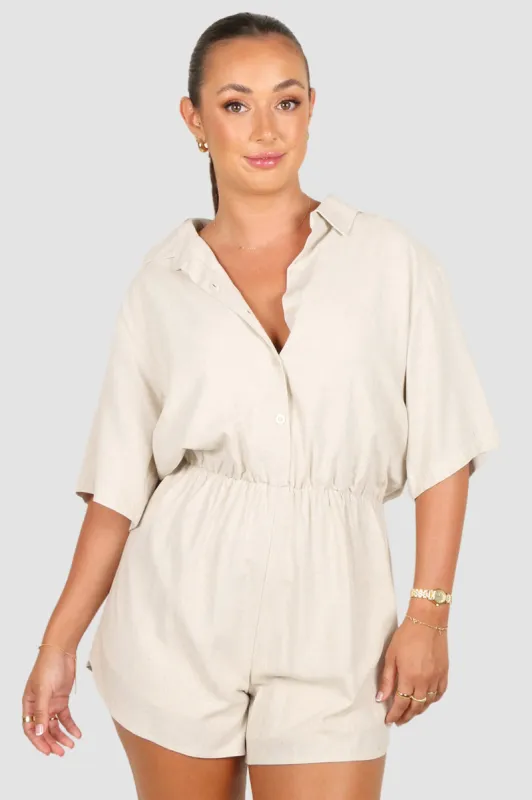 ZEPHYR LINEN PLAYSUIT OAT sold by FAYT The Label