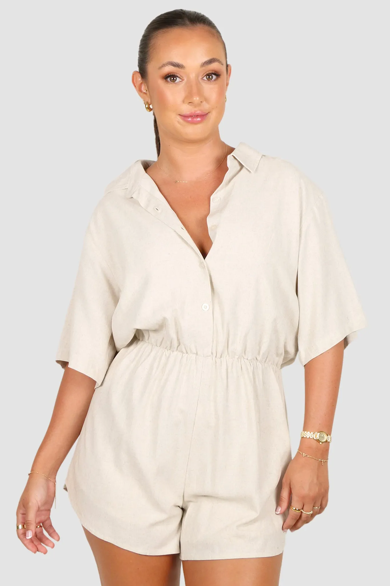 ZEPHYR LINEN PLAYSUIT OAT sold by FAYT The Label