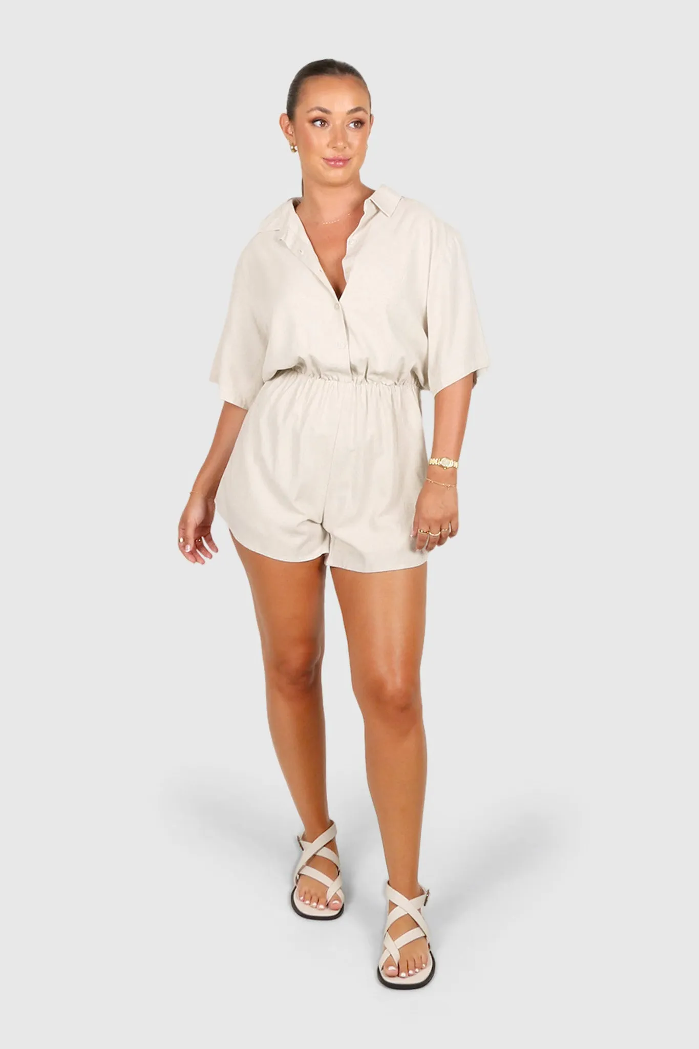 ZEPHYR LINEN PLAYSUIT OAT sold by FAYT The Label product image thumbnail 3