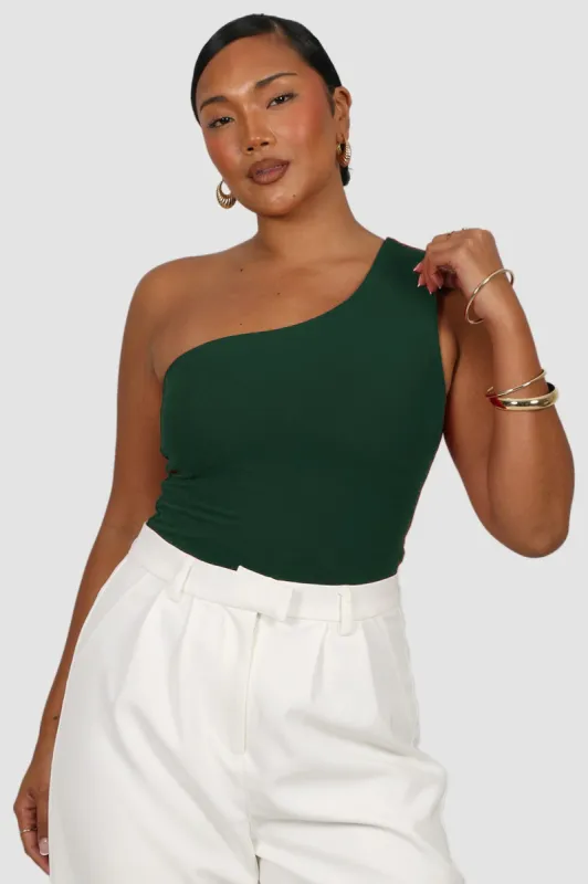 SULLIVAN ONE SHOULDER TOP DEEP GREEN made by FAYT The Label