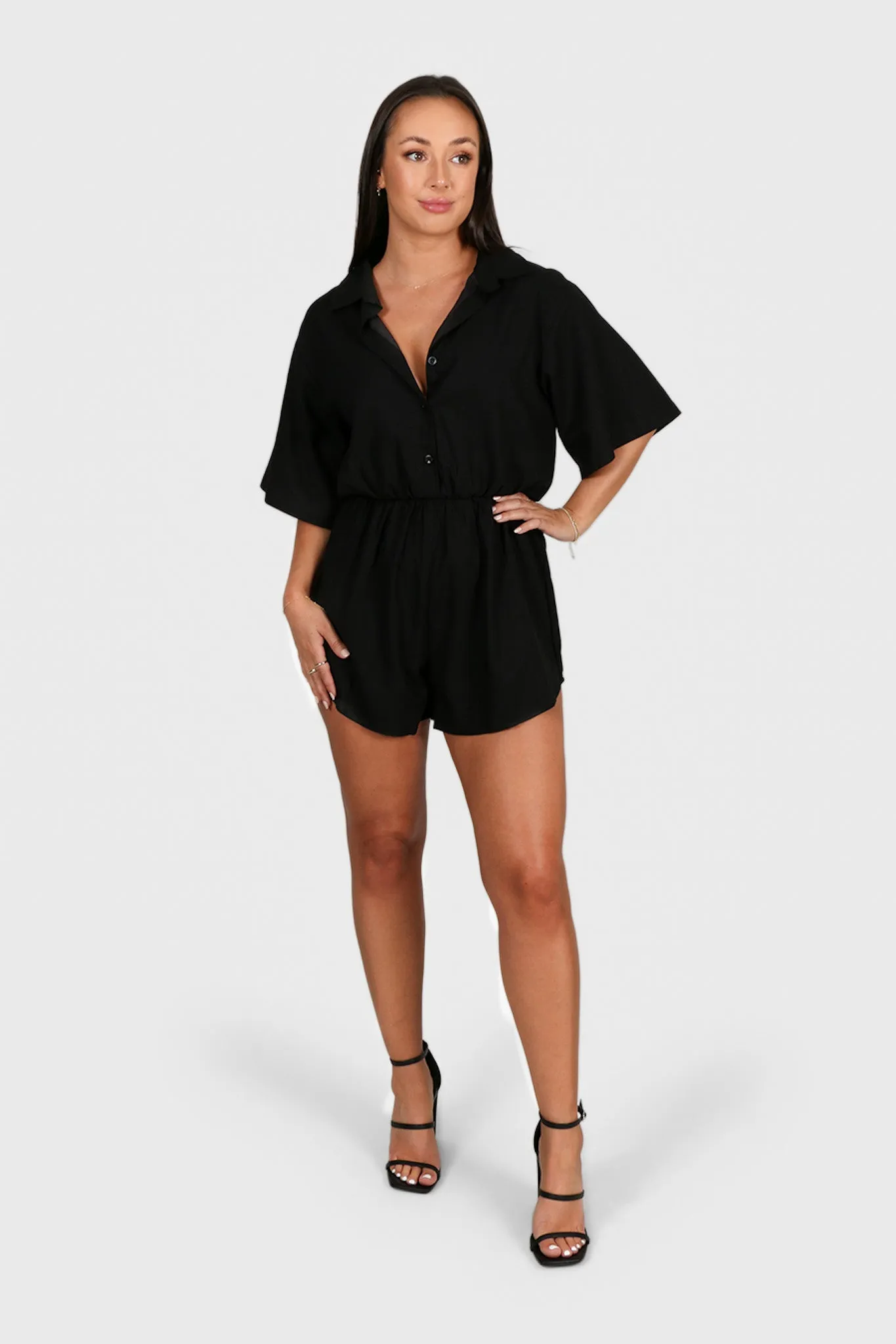 ZEPHYR LINEN BLEND PLAYSUIT BLACK sold by FAYT The Label