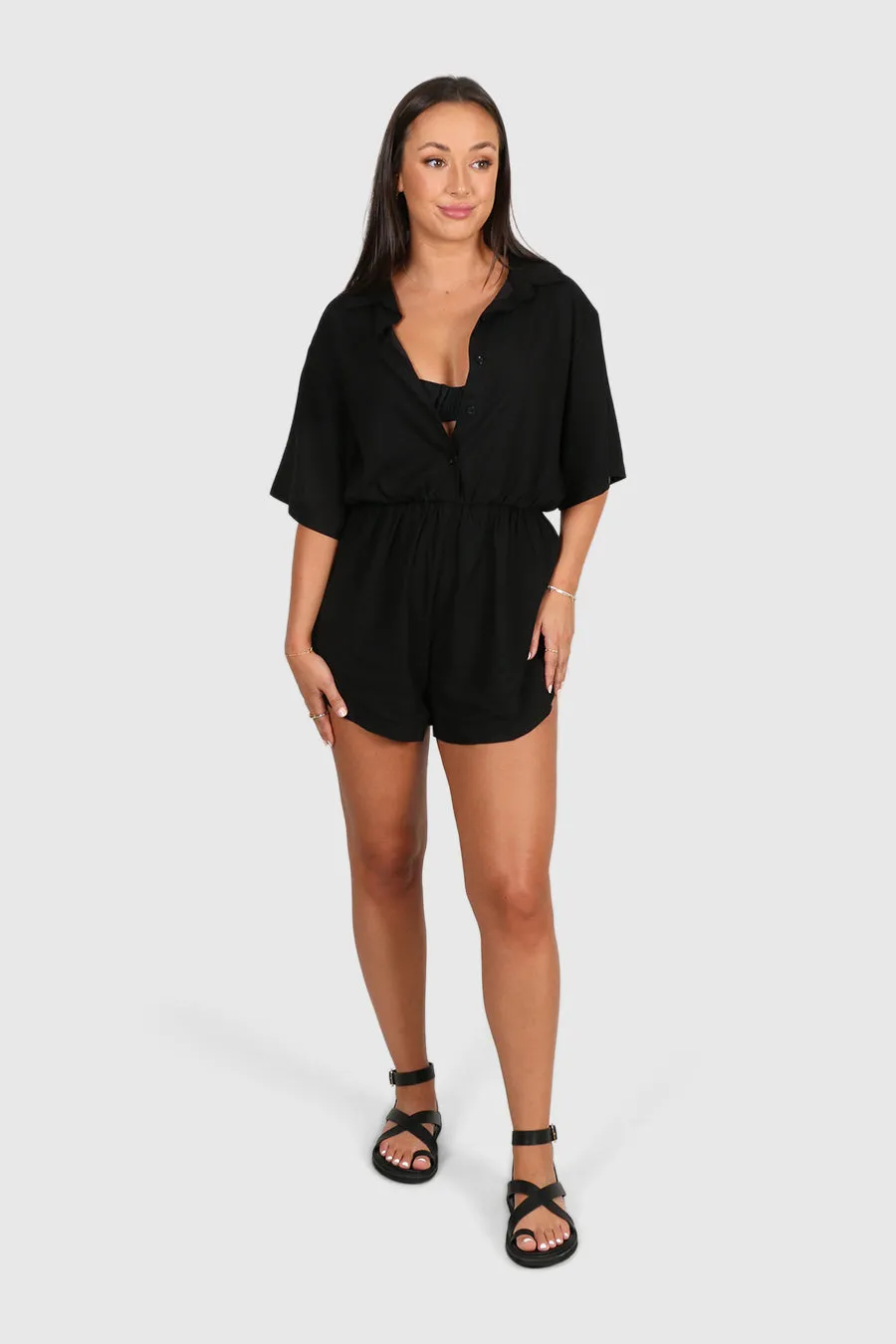 ZEPHYR LINEN BLEND PLAYSUIT BLACK sold by FAYT The Label product image thumbnail 5