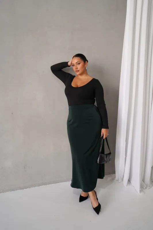 BIANCA SLIP MIDI SKIRT DEEP GREEN sold by FAYT The Label