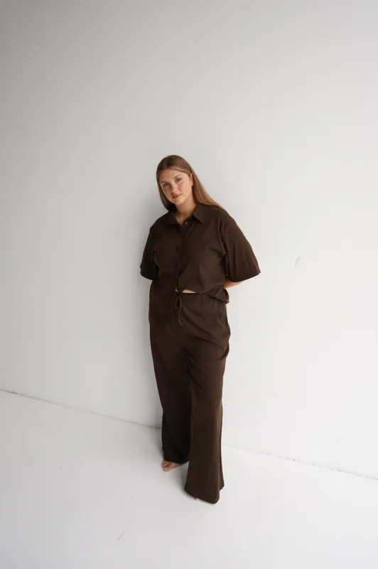 SELIA RIB BUTTON SHIRT ESPRESSO sold by FAYT The Label