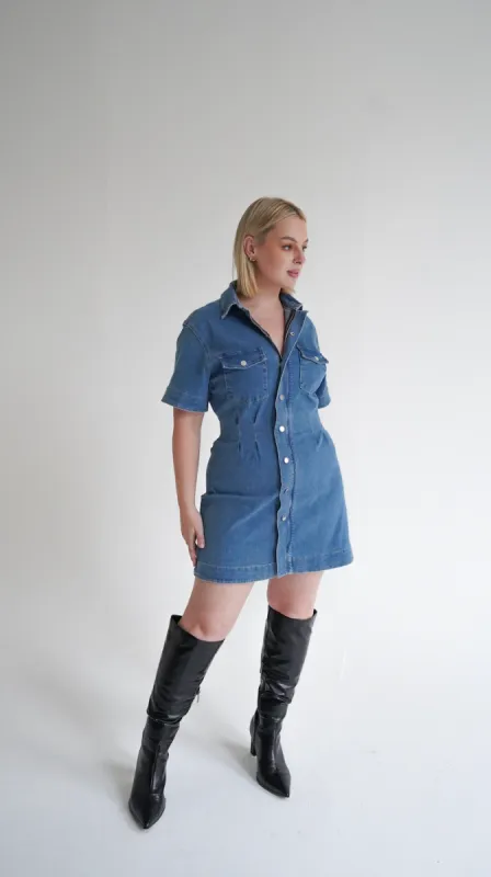 FB SALE - SAVEIRA DENIM DRESS BLUE SIZE 25 (A) sold by FAYT The Label