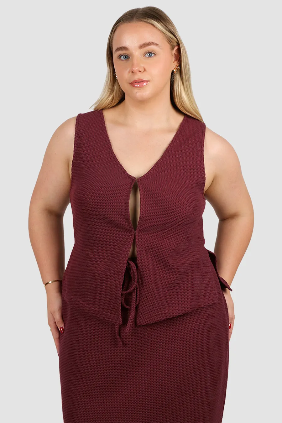 EVIE WAFFLE TOP MERLOT sold by FAYT The Label