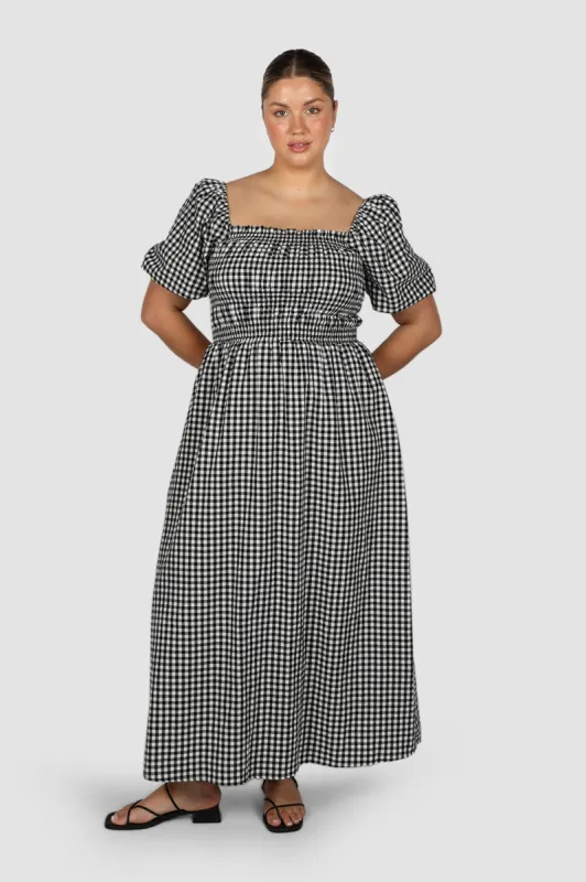 ISMAE MAXI DRESS B&W GINGHAM sold by FAYT The Label