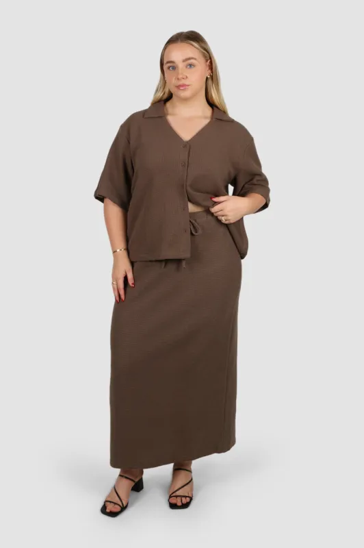 FB SALE - MARLEY WAFFLE MAXI SKIRT MOCHA SIZE 8 sold by FAYT The Label