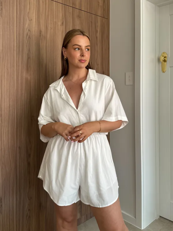 FB SALE - ZEPHYR LINEN PLAYSUIT WHITE SIZE 14 sold by FAYT The Label