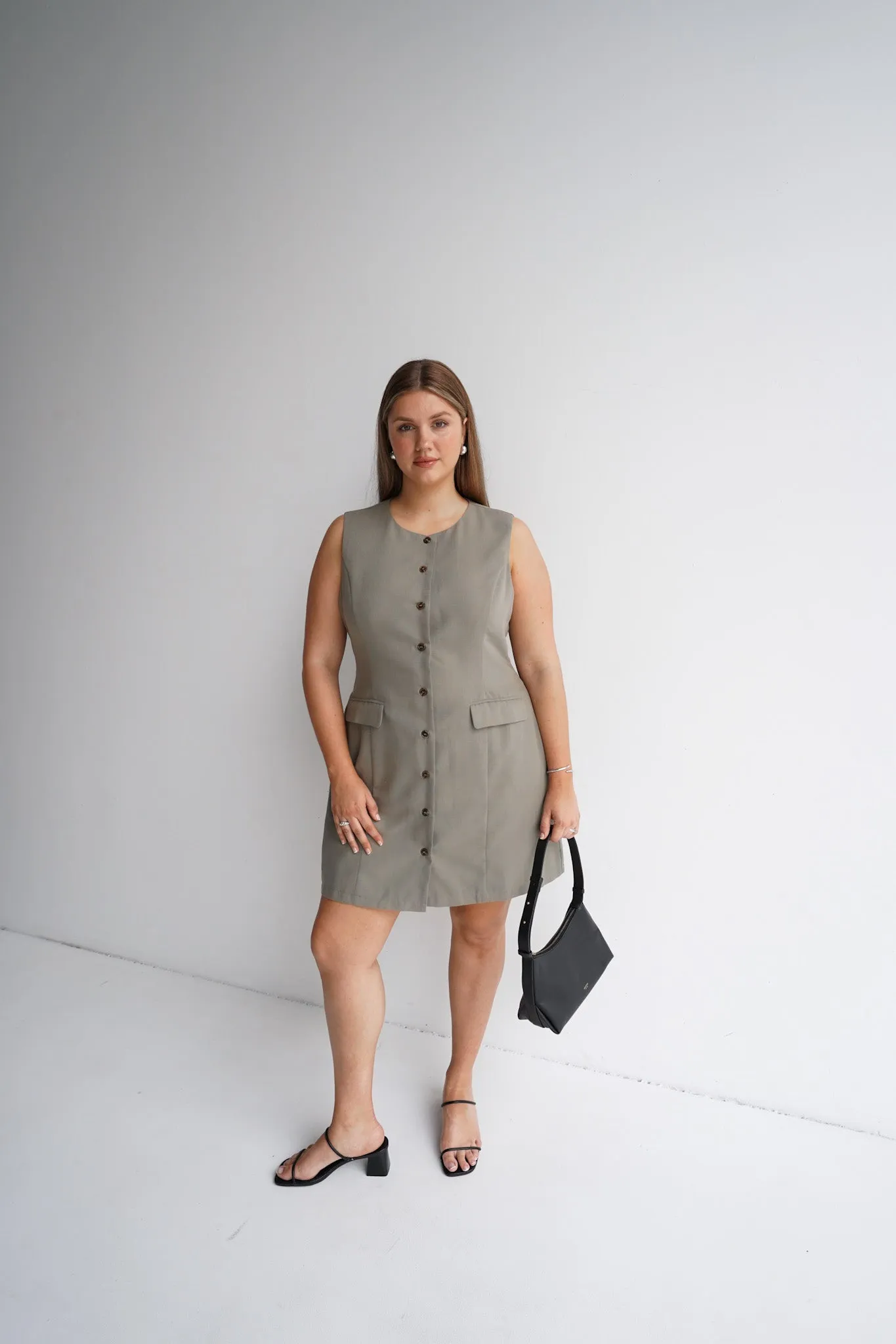 FB SALE - MAVEN BUTTON DRESS KHAKI SIZE 16 (A) sold by FAYT The Label