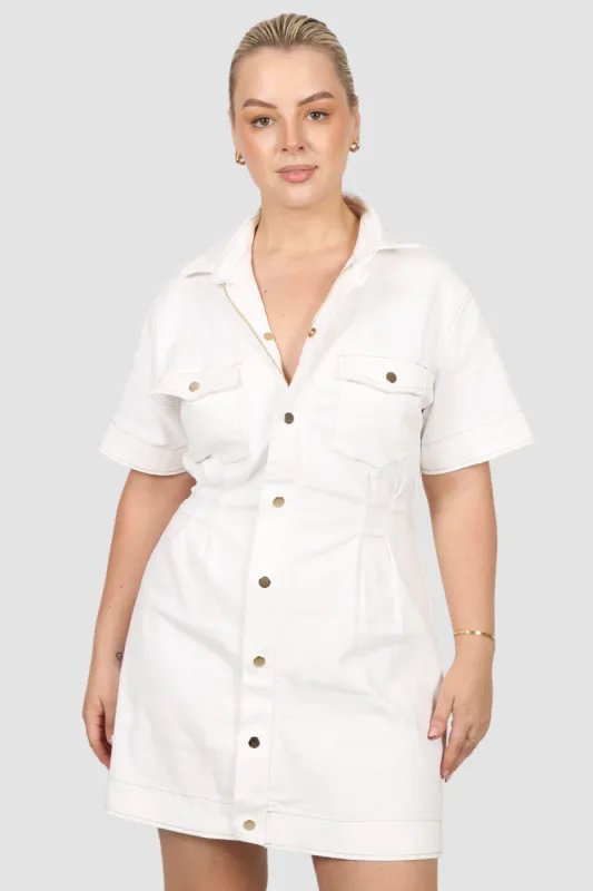 FB SALE - SAVEIRA DENIM DRESS WHITE SIZE 12 (C) sold by FAYT The Label