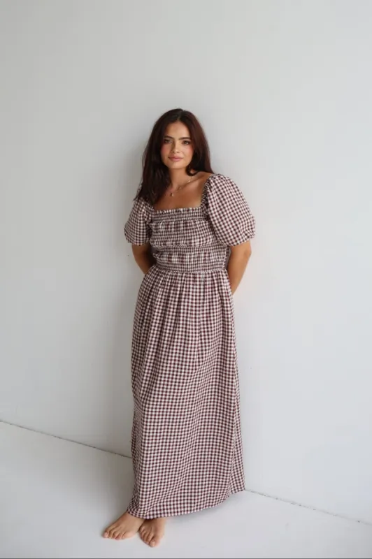 ISMAE MAXI DRESS CHOC GINGHAM sold by FAYT The Label