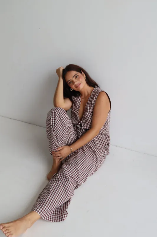 RAYA PANTS CHOC GINGHAM sold by FAYT The Label