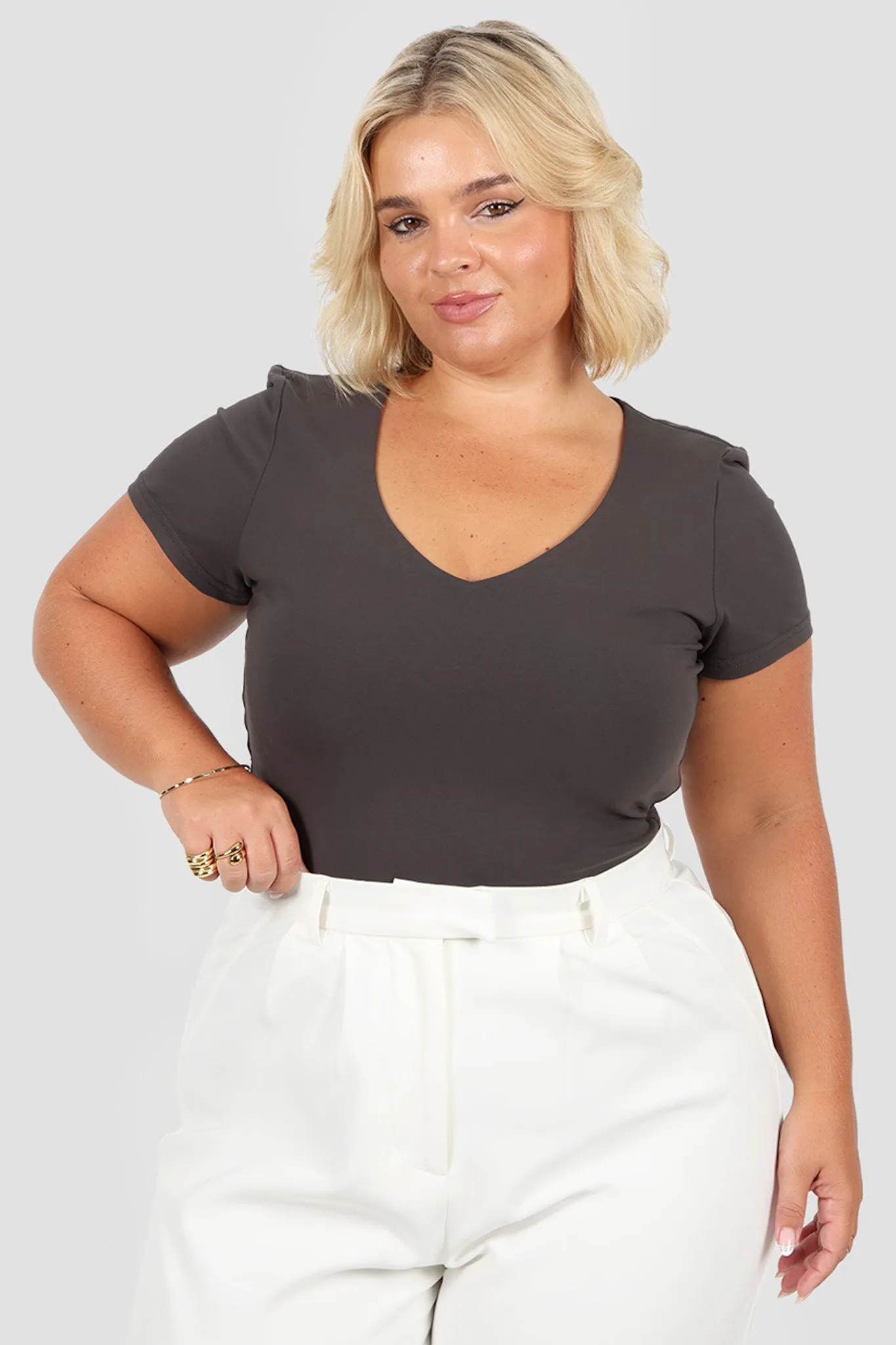 V NECK BUTTERY TEE CHARCOAL sold by FAYT The Label product image thumbnail 2