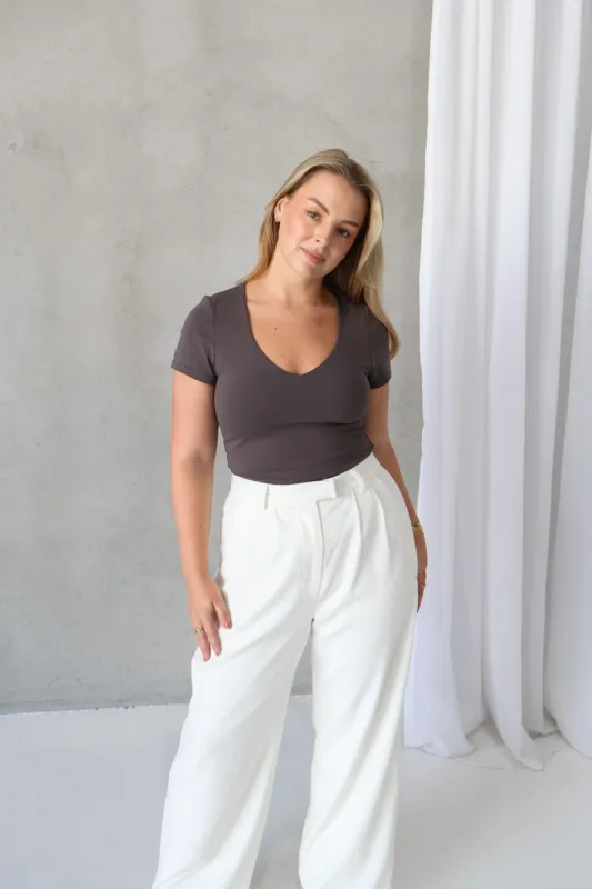 V NECK BUTTERY TEE CHARCOAL sold by FAYT The Label