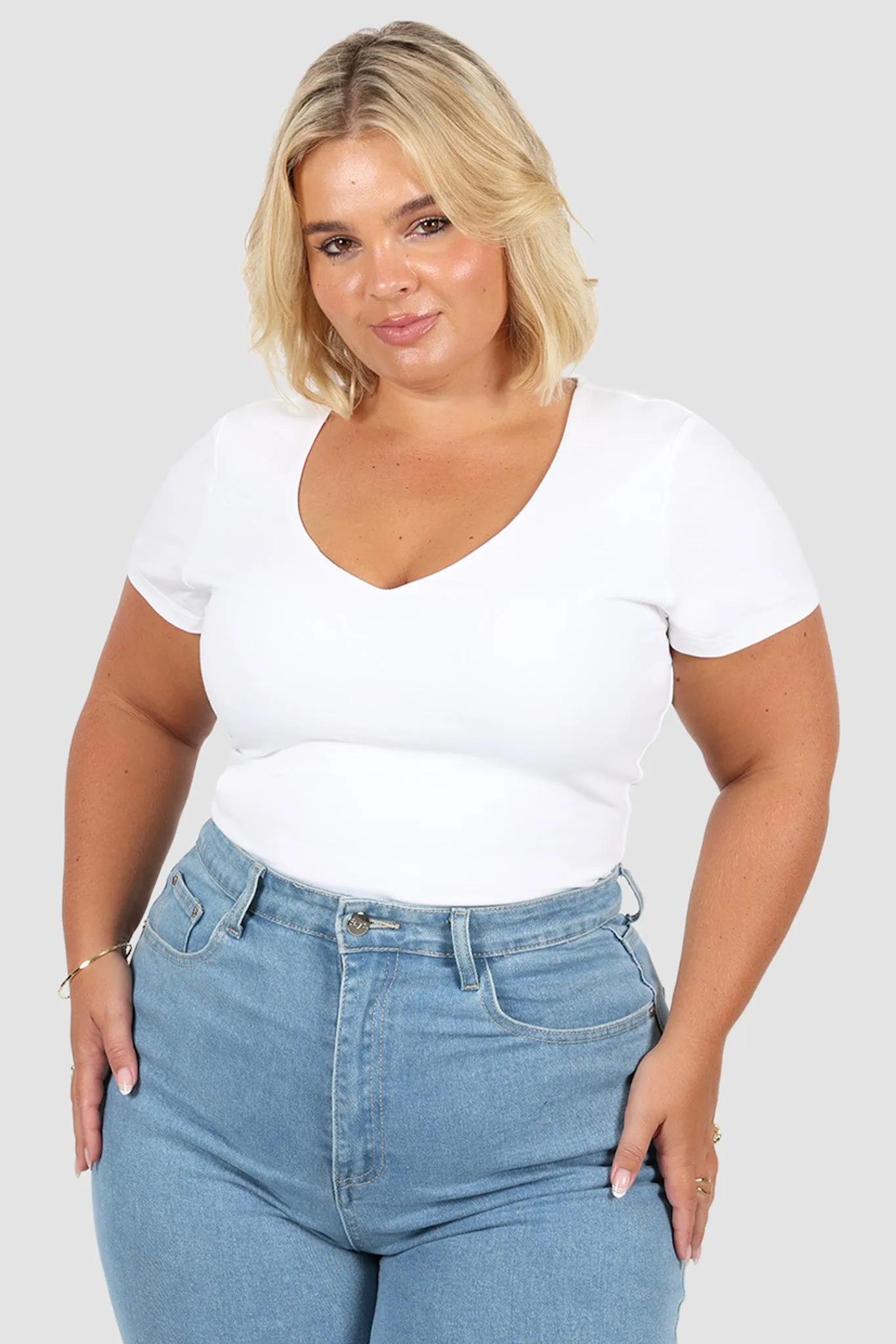 V NECK BUTTERY TEE WHITE sold by FAYT The Label