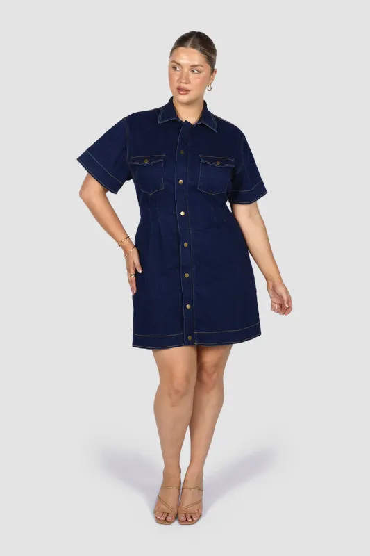 SAVEIRA DENIM DRESS MIDNIGHT sold by FAYT The Label
