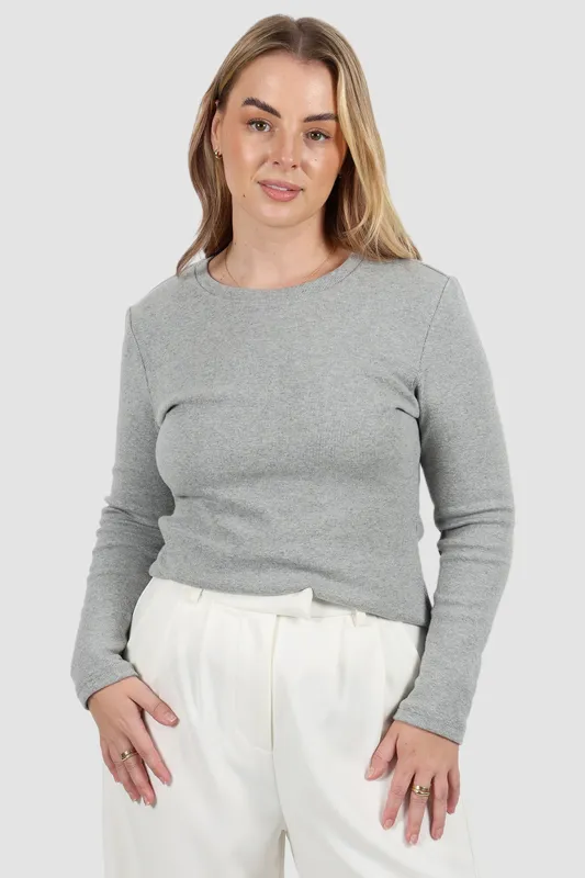 PORTLAND L/S RIB TEE GREY MARLE sold by FAYT The Label