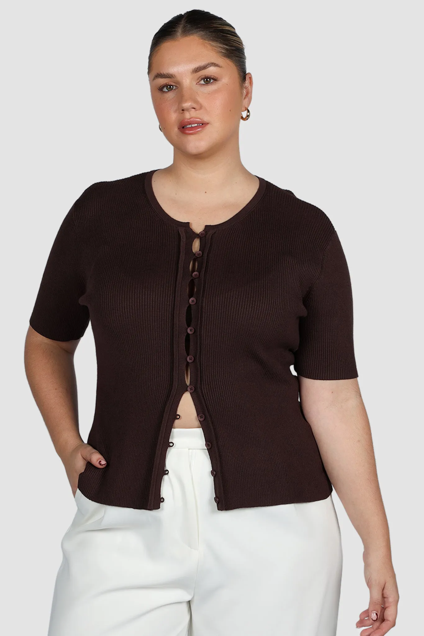 WREN S/S KNIT TOP DEEP CHOC sold by FAYT The Label product image thumbnail 2