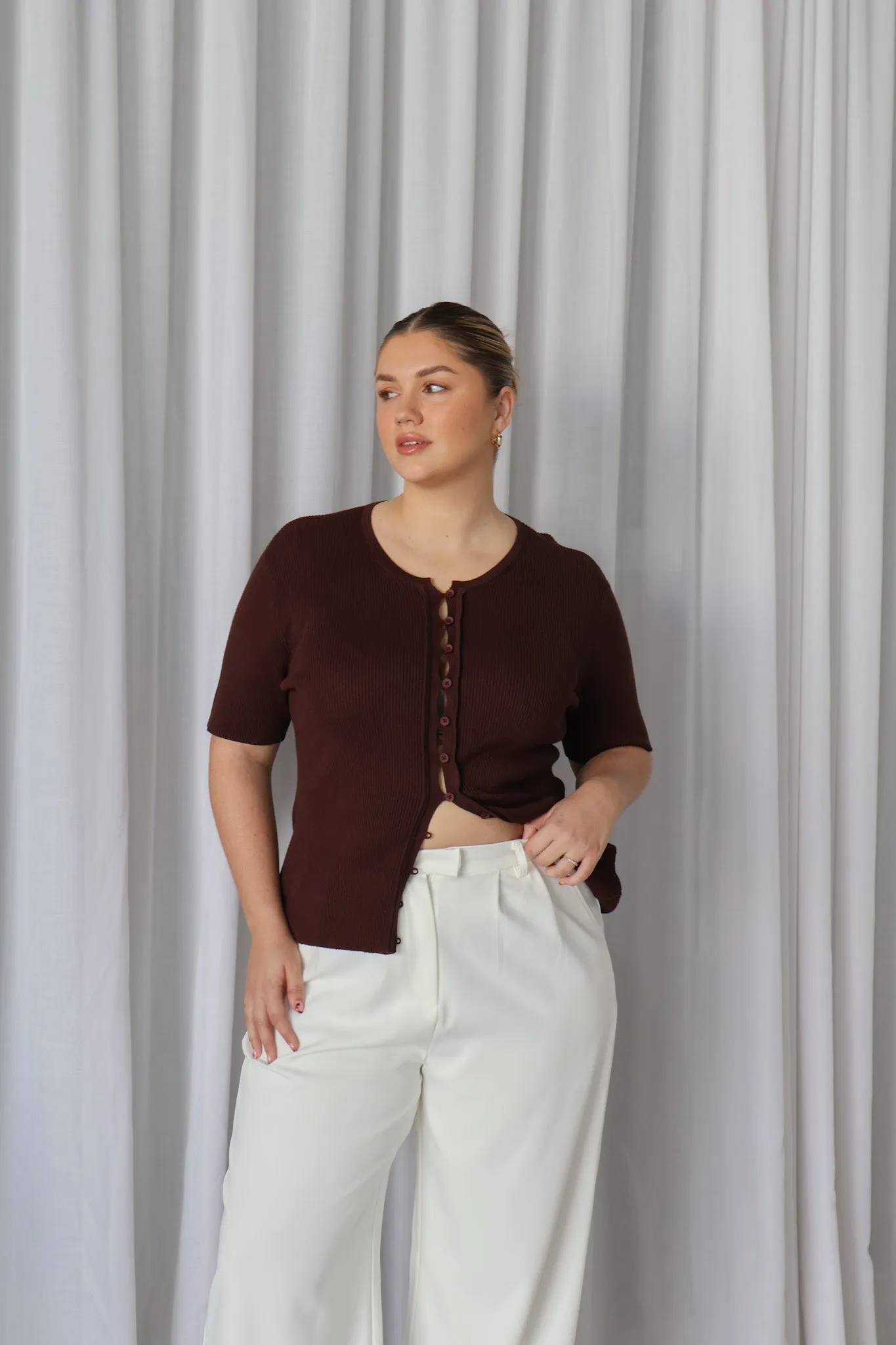 WREN S/S KNIT TOP DEEP CHOC sold by FAYT The Label