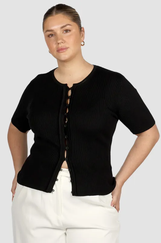 WREN S/S KNIT TOP BLACK made by FAYT The Label