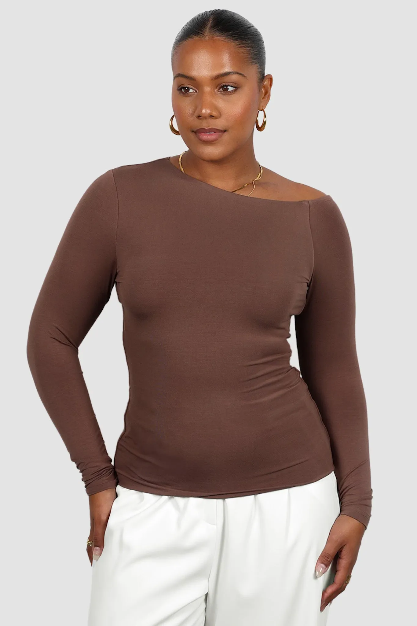 LULA LONG SLEEVE TOP DEEP MOCHA sold by FAYT The Label product image thumbnail 5