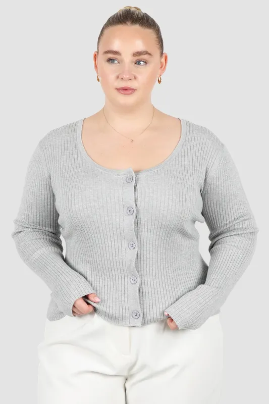 NIVARA RIB CARDIGAN GREY MARLE sold by FAYT The Label