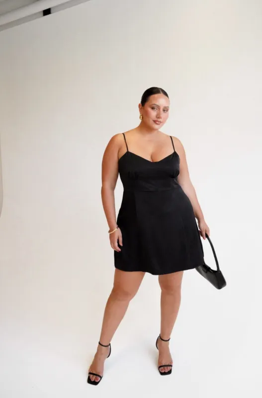 SOFIA SILKY SLIP MINI DRESS BLACK sold by FAYT The Label
