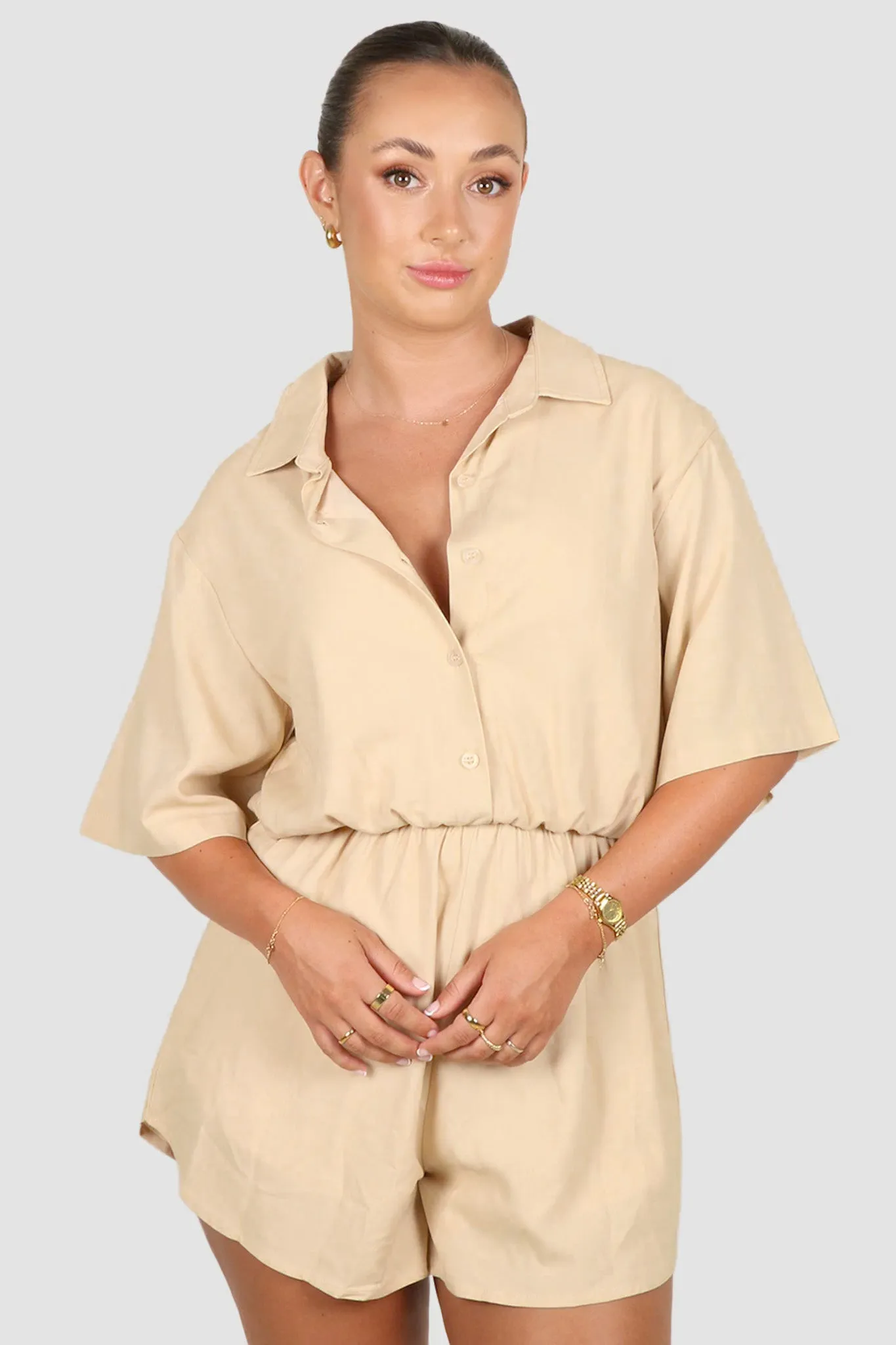 ZEPHYR LINEN PLAYSUIT NEUTRAL sold by FAYT The Label product image thumbnail 3
