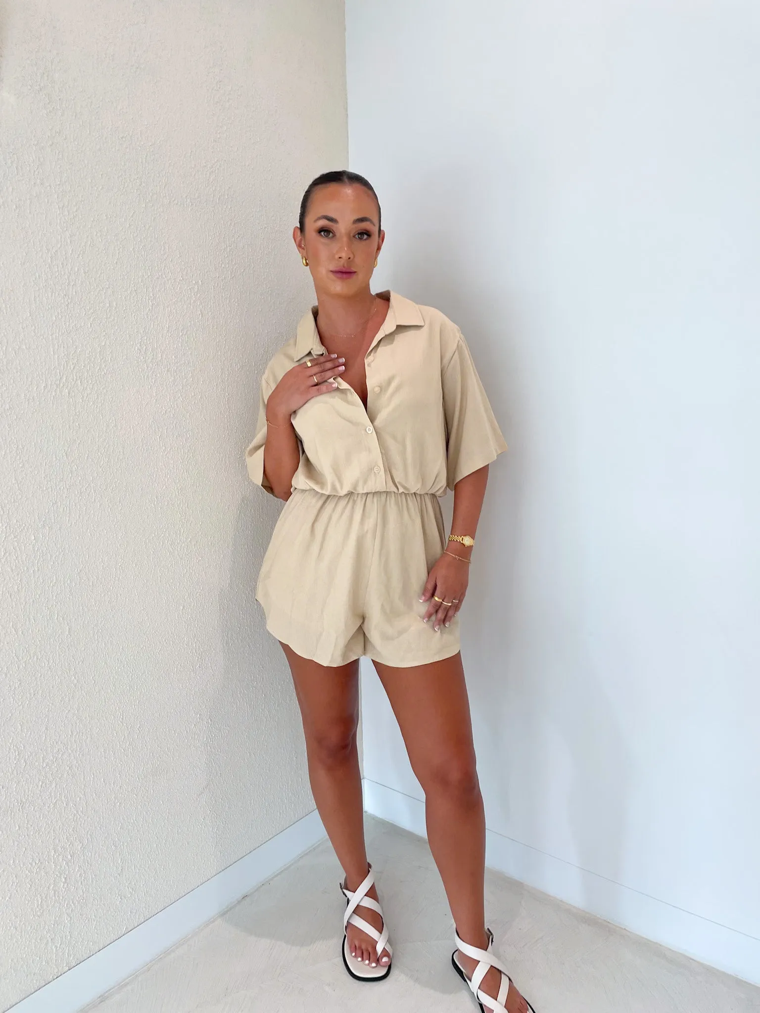 ZEPHYR LINEN PLAYSUIT NEUTRAL sold by FAYT The Label