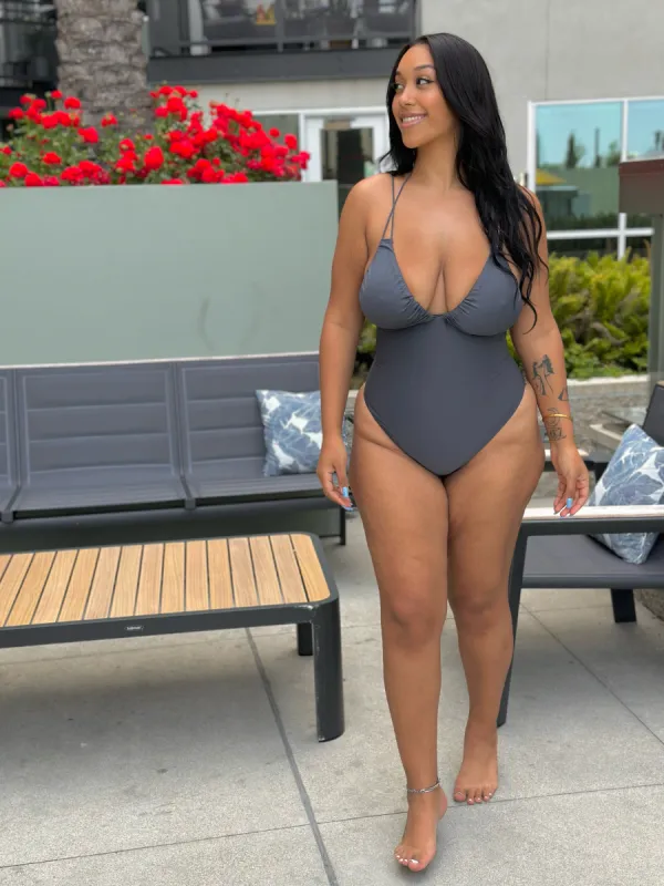 Simple Charcoal One Piece sold by Vanusian Swim