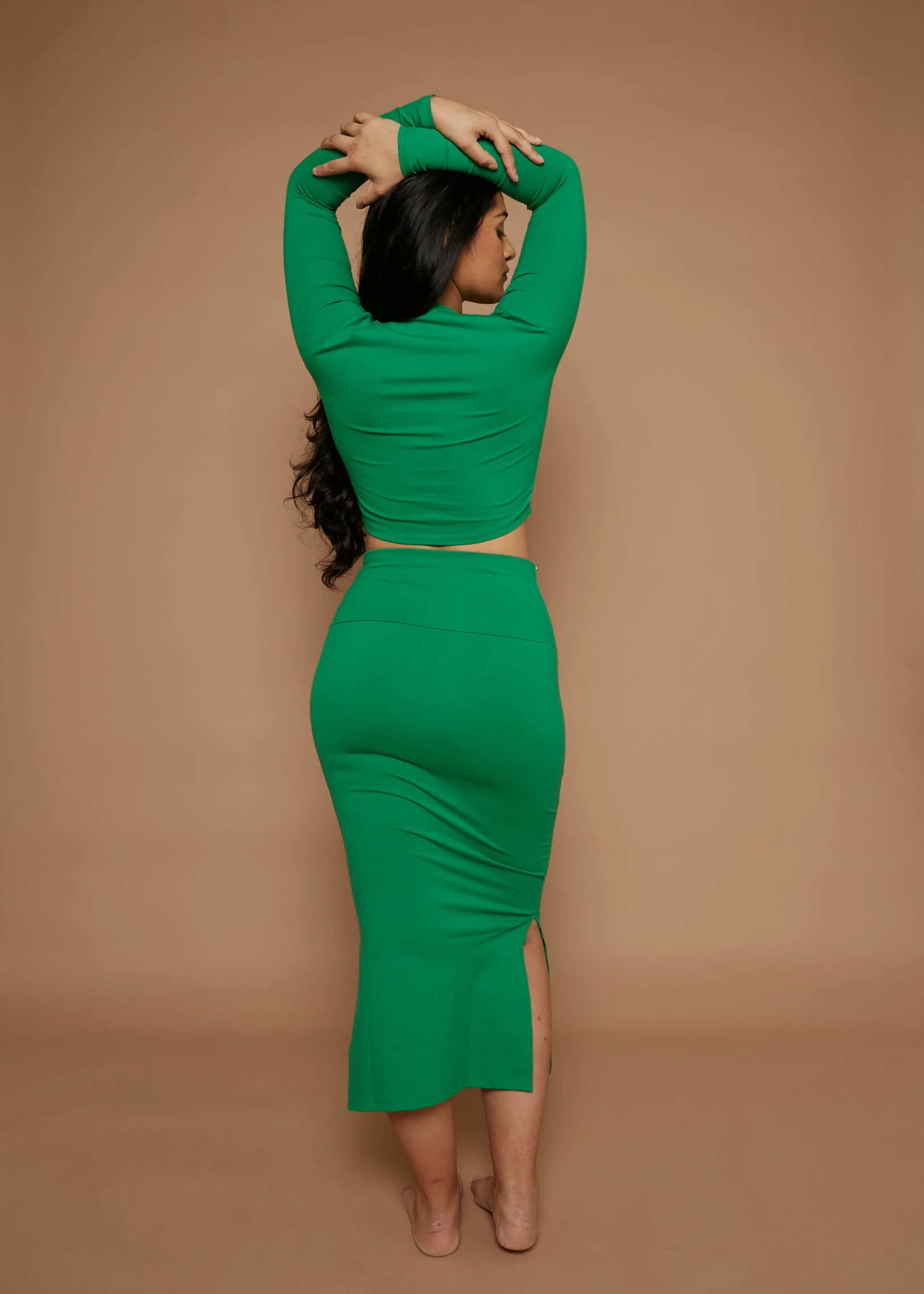 Kafu Midi Skirt in Grass Green sold by Manners London