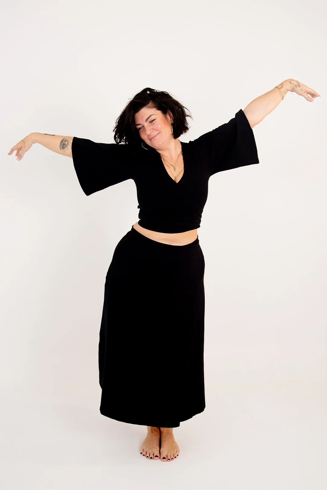 Wide sleeve ballet wrap top In Black sold by Manners London product image thumbnail 4