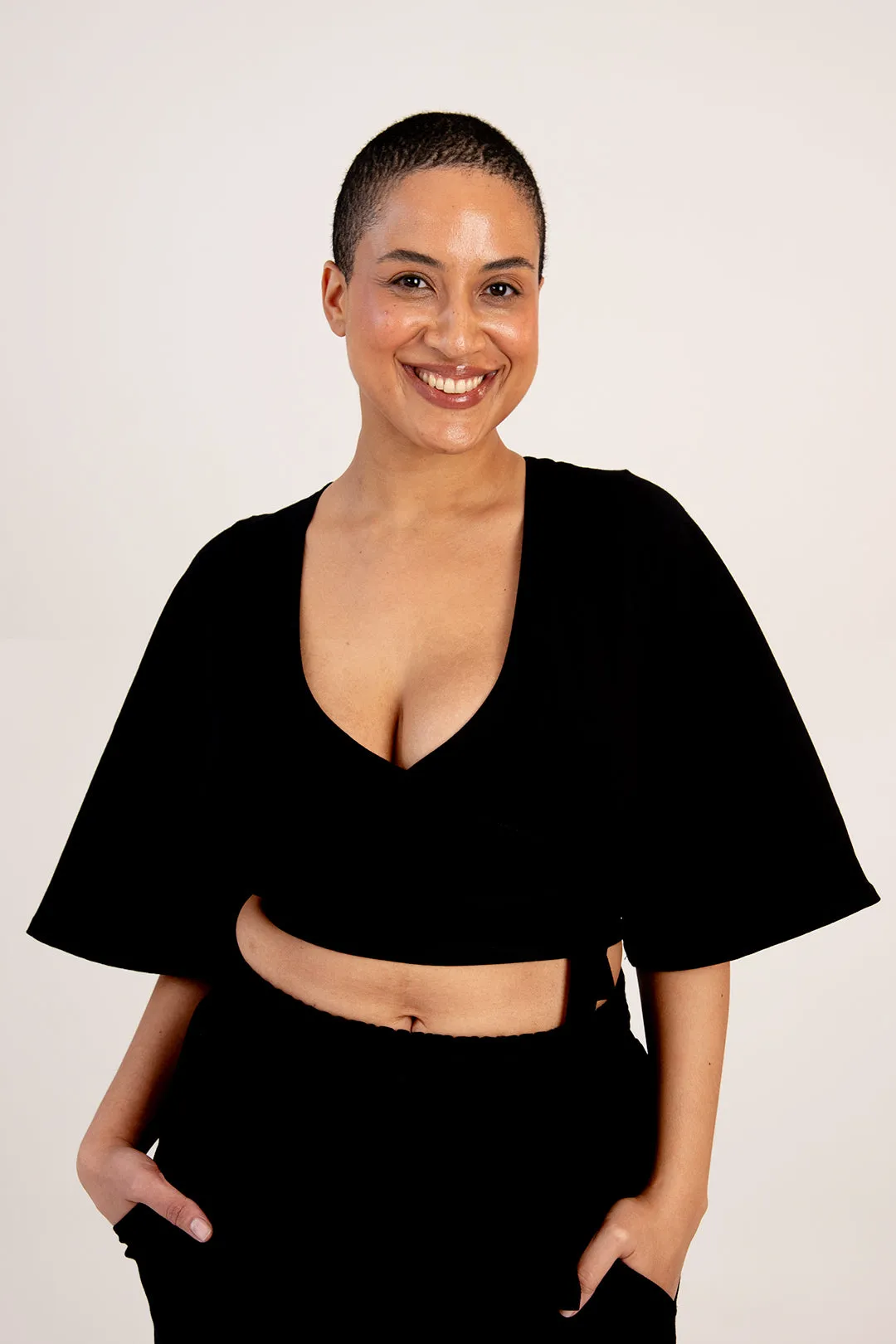 Wide sleeve ballet wrap top In Black sold by Manners London product image thumbnail 3