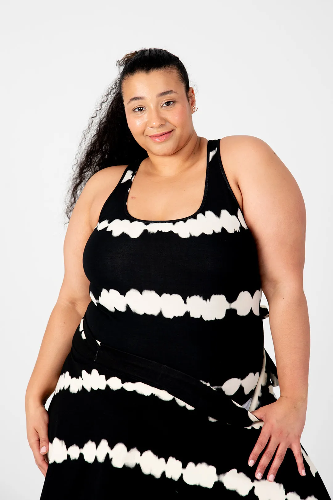 Shinni Neck Full Length Tank Top In Blot Black sold by Manners London