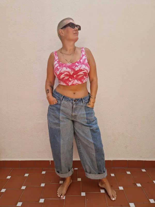 Api Crop Top in Pink Banana Leaf sold by Manners London