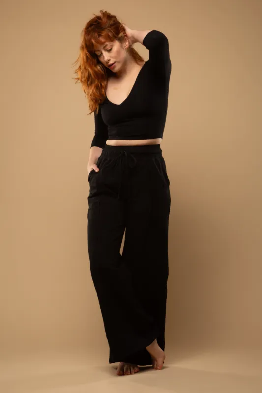 Trackie Trousers Wide Leg Tall in Black made by Manners London