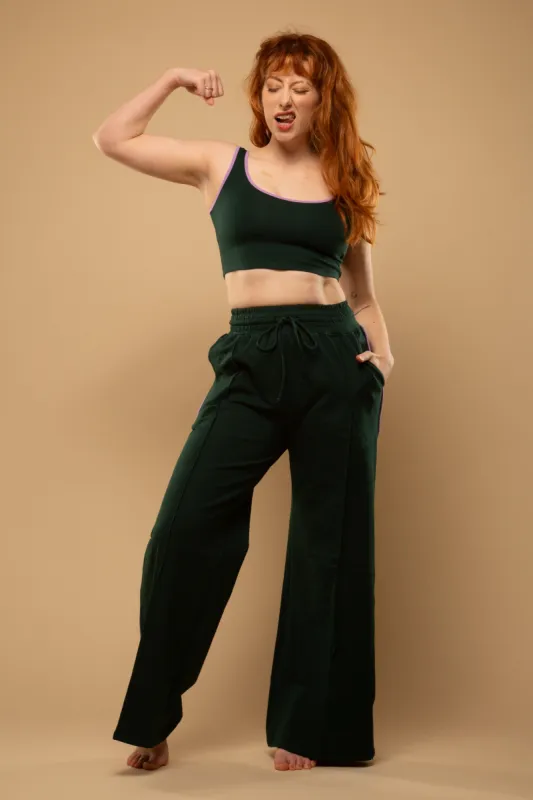 Trackie Trousers Wide Petite in Forest Green sold by Manners London