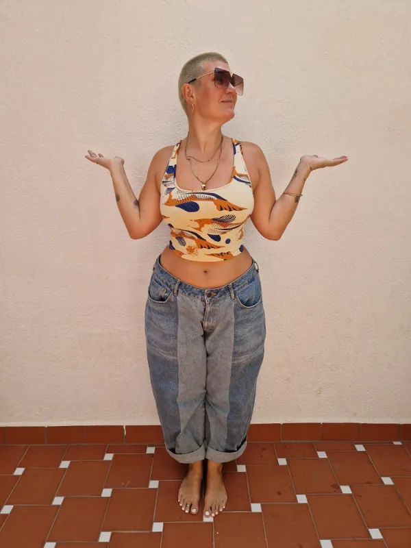 Shinni Neck Crop Tank Top in Ikan sold by Manners London