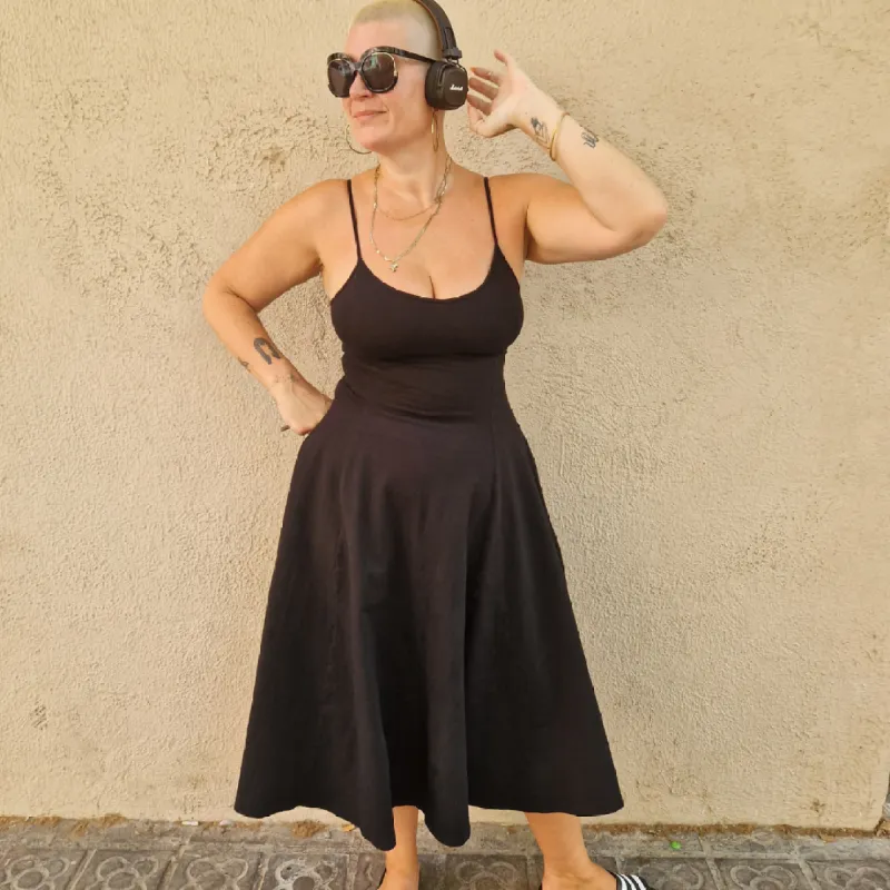 Asri Midi Dress in Black sold by Manners London