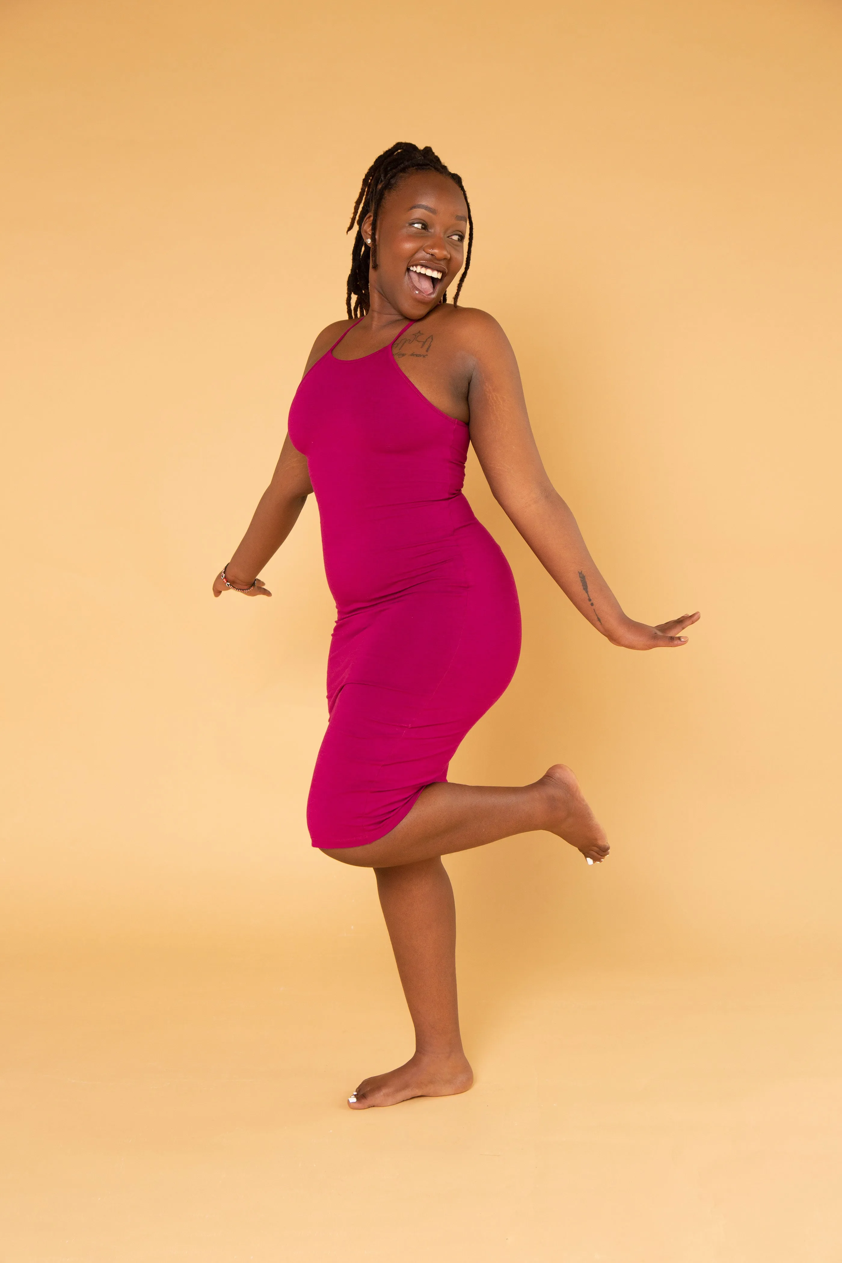 Eka Racer Back Dress in Pinky-Purply sold by Manners London product image thumbnail 3