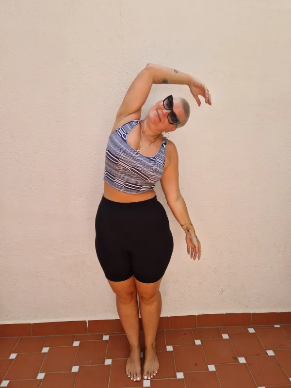 Shinni Neck Crop Tank Top in Choki Navy sold by Manners London